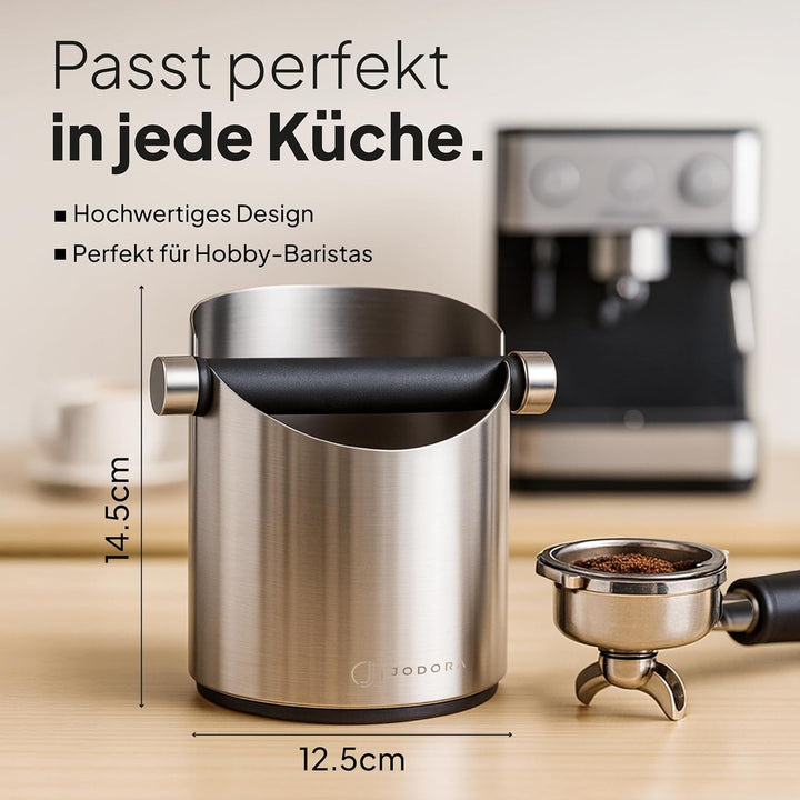 Abklopfbehälter für Siebträger aus hochwertigen Edelstahl standfest - Robuste Knock Box mit geräusch