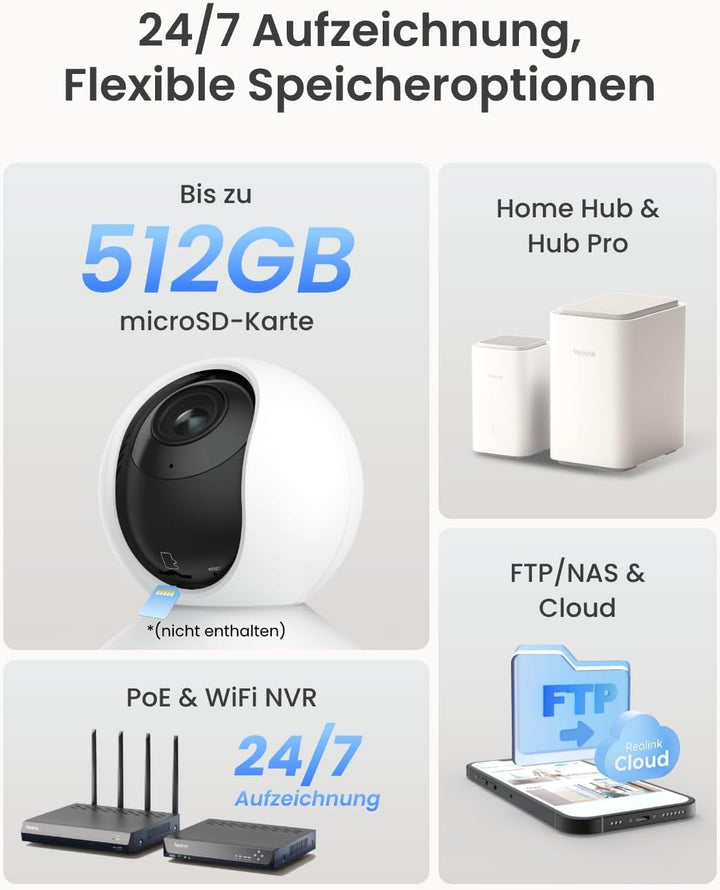 Reolink 4K PTZ WLAN Überwachungskamera Innen, 2,4/5 GHz Wi-Fi 6, Babyphone mit Kamera, 3X Optischer