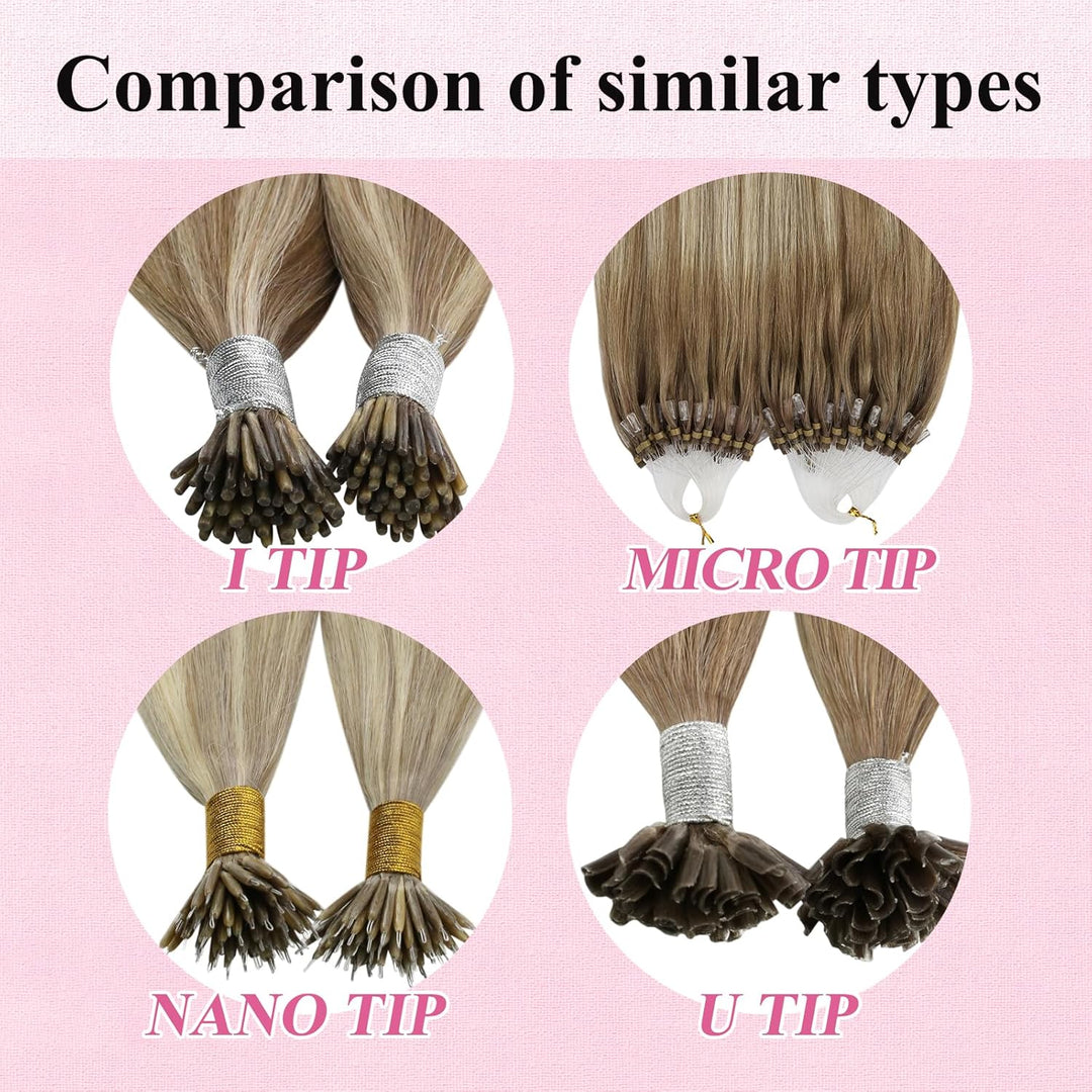 YoungSee Microring Extensions Ombre 50 cm Microring Extensions Echthaar 1g Ombre Braun Balayage Blon