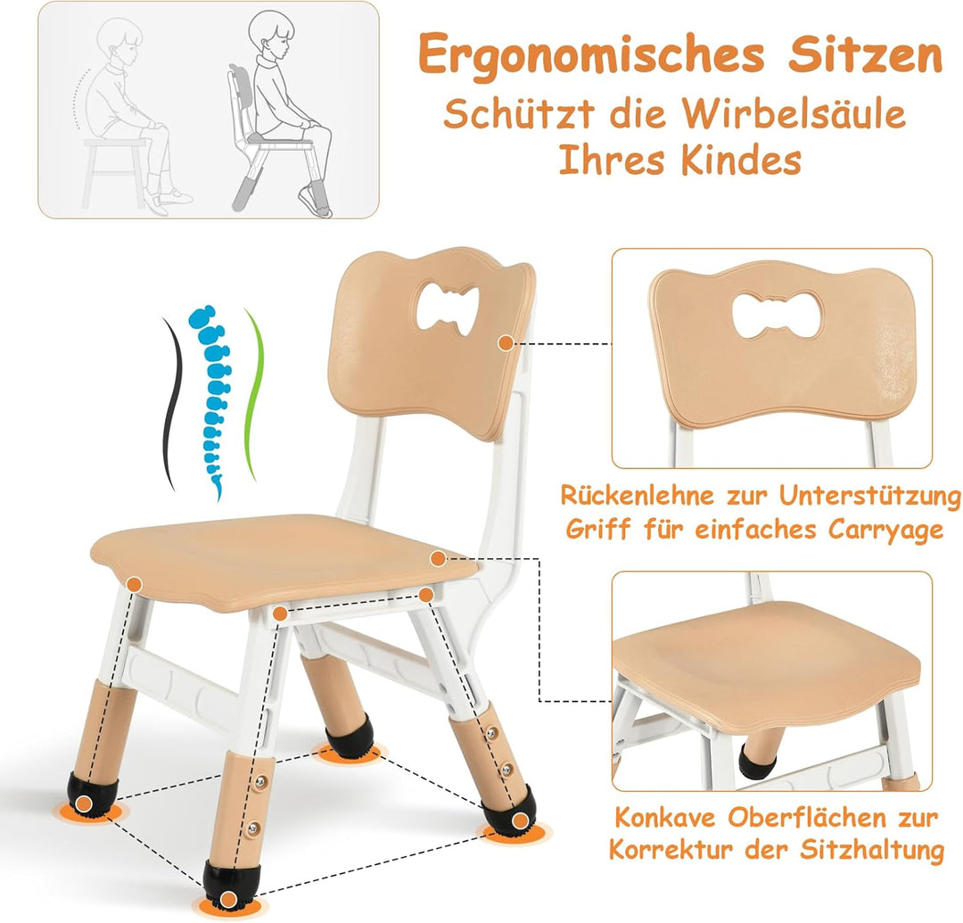 MAMIZO Kindertisch Packung mit 6 Stühlen, Kindertischgruppe Höhenverstellbar, Kinder Tisch Stuhl Set