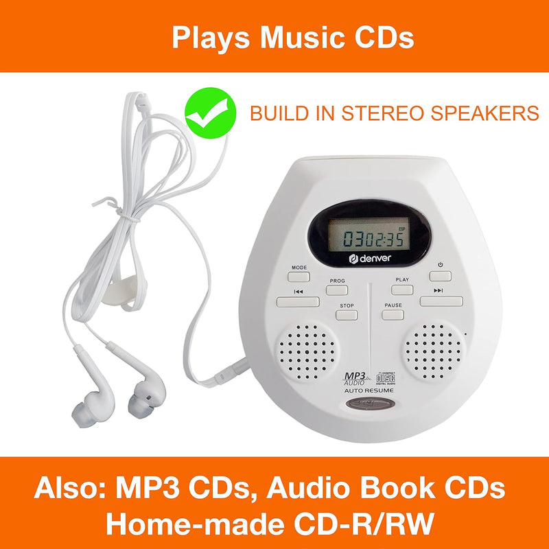 Denver DMP-395W Tragbarer CD-Player CD, CD-R, CD-RW, MP3 Inkl. Lautsprecherbox Weiss, weiss