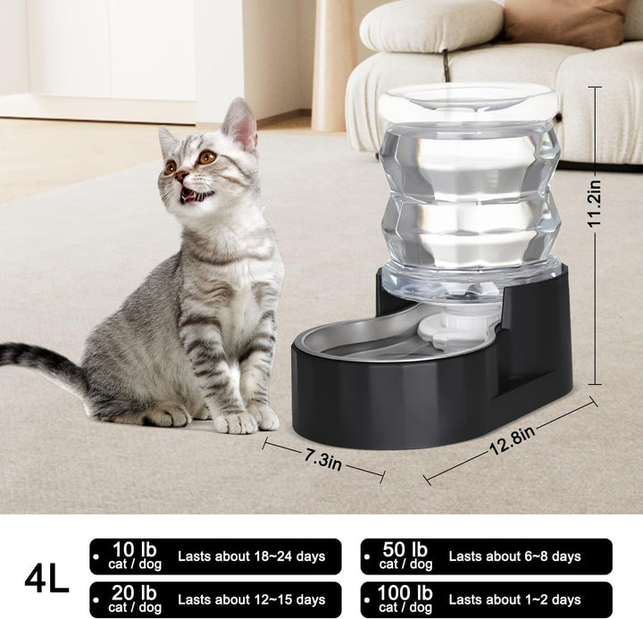 Sfozstra Automatischer Wasserspender durch Schwerkraft für Katzen: Edelstahl-Wassernapf schwarz 4 l,