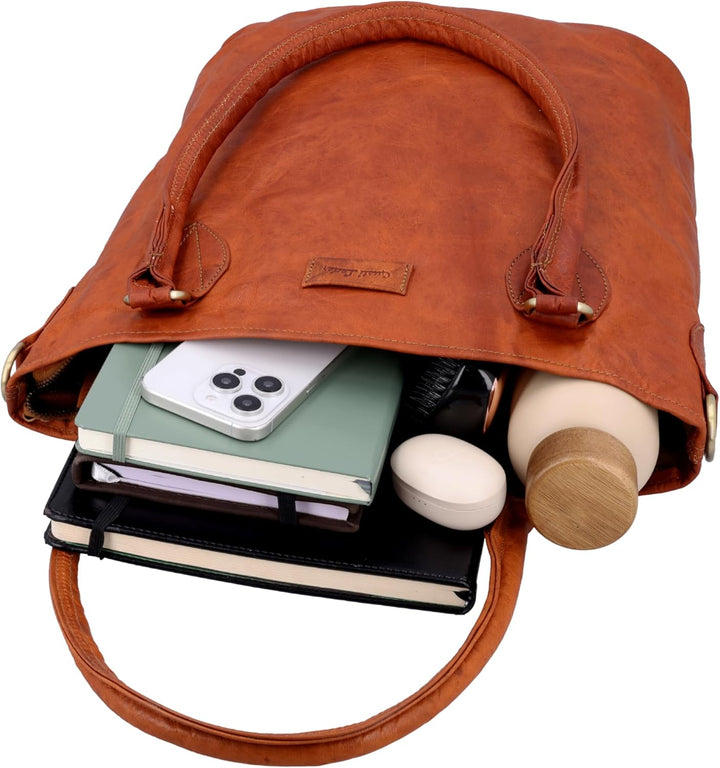 Gusti Handtasche Leder- Therese Damen Handtasche Umhängetasche Shopper Ledertasche Braun Leder
