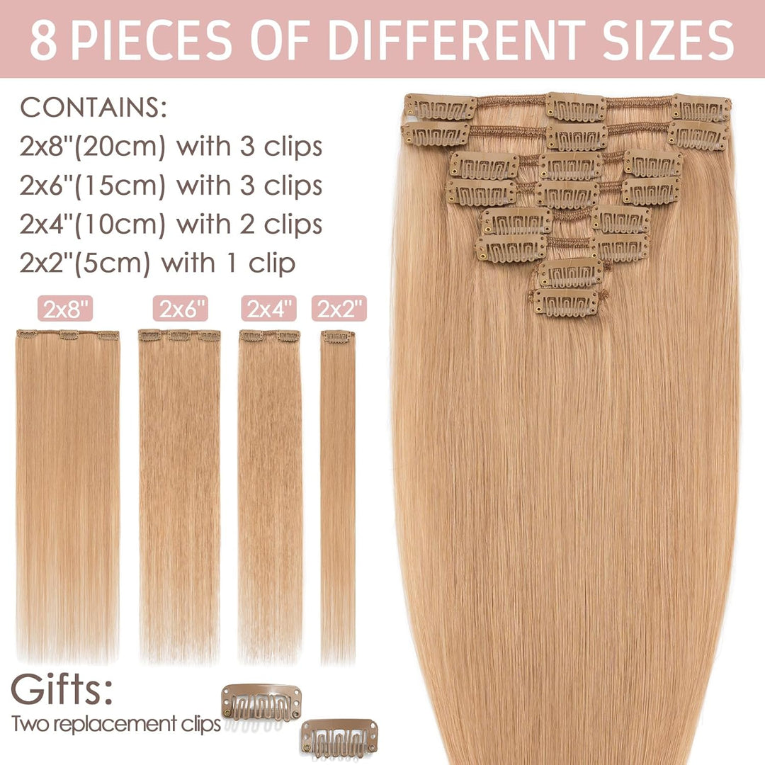 Silk-co Echthaar Clip In Extensions 8 Tressen 18 Clips 70g, Karamellblond Hair Extensions, Remy Echt