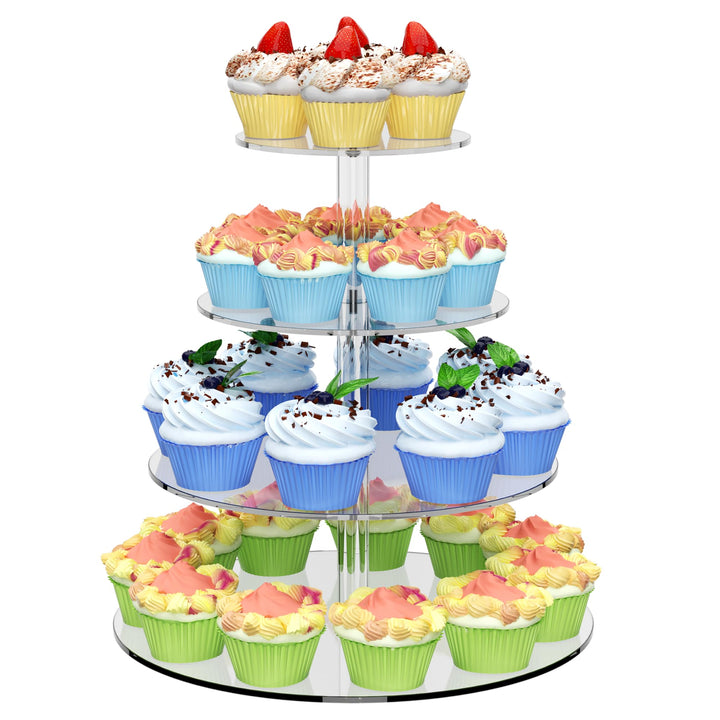 weddingwish 4-stufiger runder Cupcake-Ständer, Acryl-Cupcake-Display-Turm für 38 Cupcakes, klarer Cu