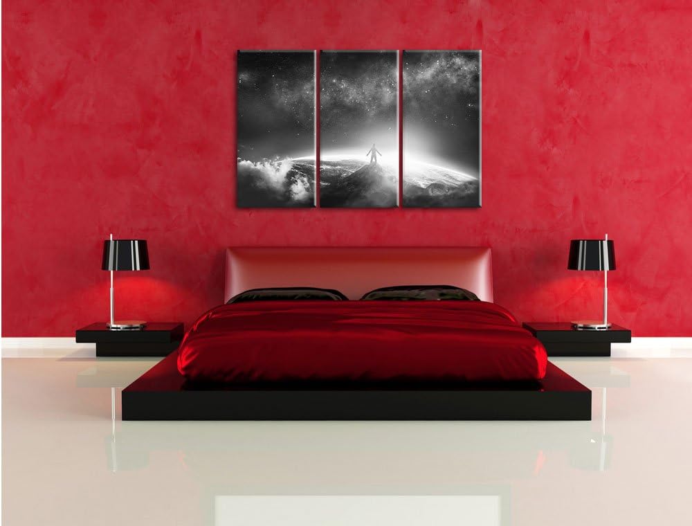 Pixxprint der Mann auf dem Berg als Leinwandbild | Grösse: 3 Teilig (120x80) | Wandbild| Kunstdruck