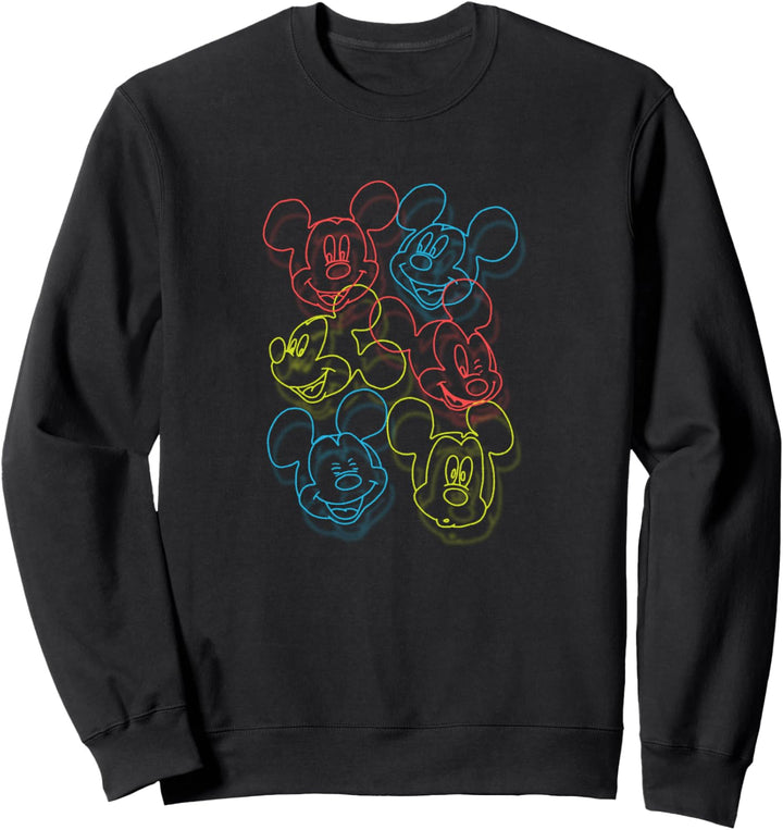 Disney Mickey Mouse Colorful Line Art Collage Sweatshirt