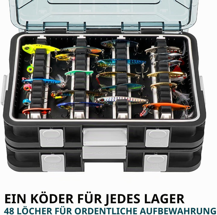 Köderbox Angeln Set, 2 Stück Angelbox 23x16x5 cm, Tackle Box Angeln mit Herausnehmbaren Trennwänden,
