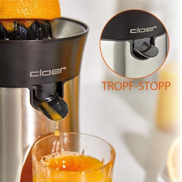 Cloer 6815 Zitruspresse und Orangenpresse, 2-in-1 Saftpresse, elektrisch, kleiner und grosser Pressk