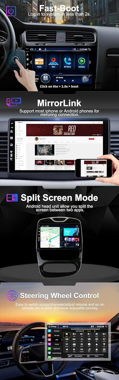 SXAUTO Android 12 IPS Autoradio Passt für Renault CLIO (2013-2019) - Eingebaut Wireless Carplay/Andr