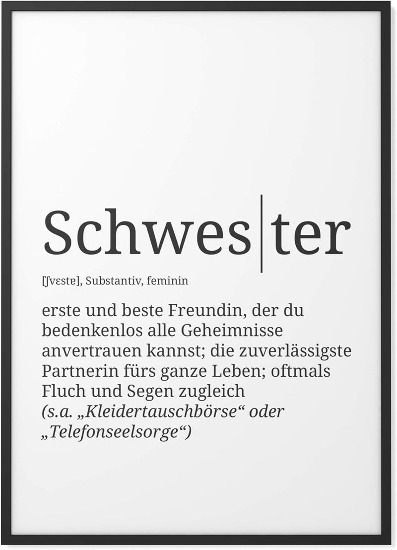 Papierschmiede® Definition: Schwester, DIN A1 (59x84 cm), XXL Poster für Wohnzimmer, Schlafzimmer, K