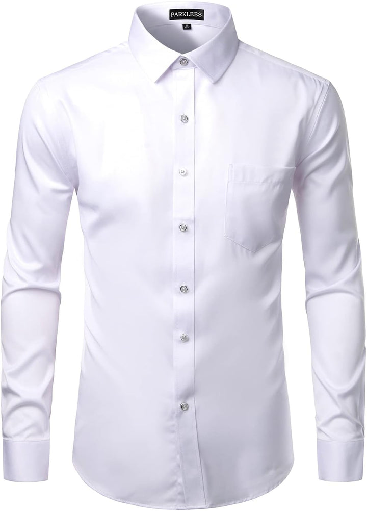 PARKLEES Herren Tailliert Freizeit Langarm Hemd Businesshemd für Hochzeit Business M Weiss, M Weiss