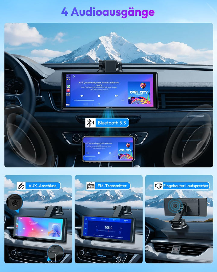 ESSGOO Carplay Android Auto Display mit Rückfahrkamera,10.26 Zoll Apple Carplay Bildschirm für Andro
