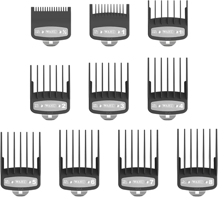 Wahl Premium-Schneidsätze mit Polybeutel - Premium-Aufsatzkämme-Set, 1,5 mm bis 25 mm - passend für