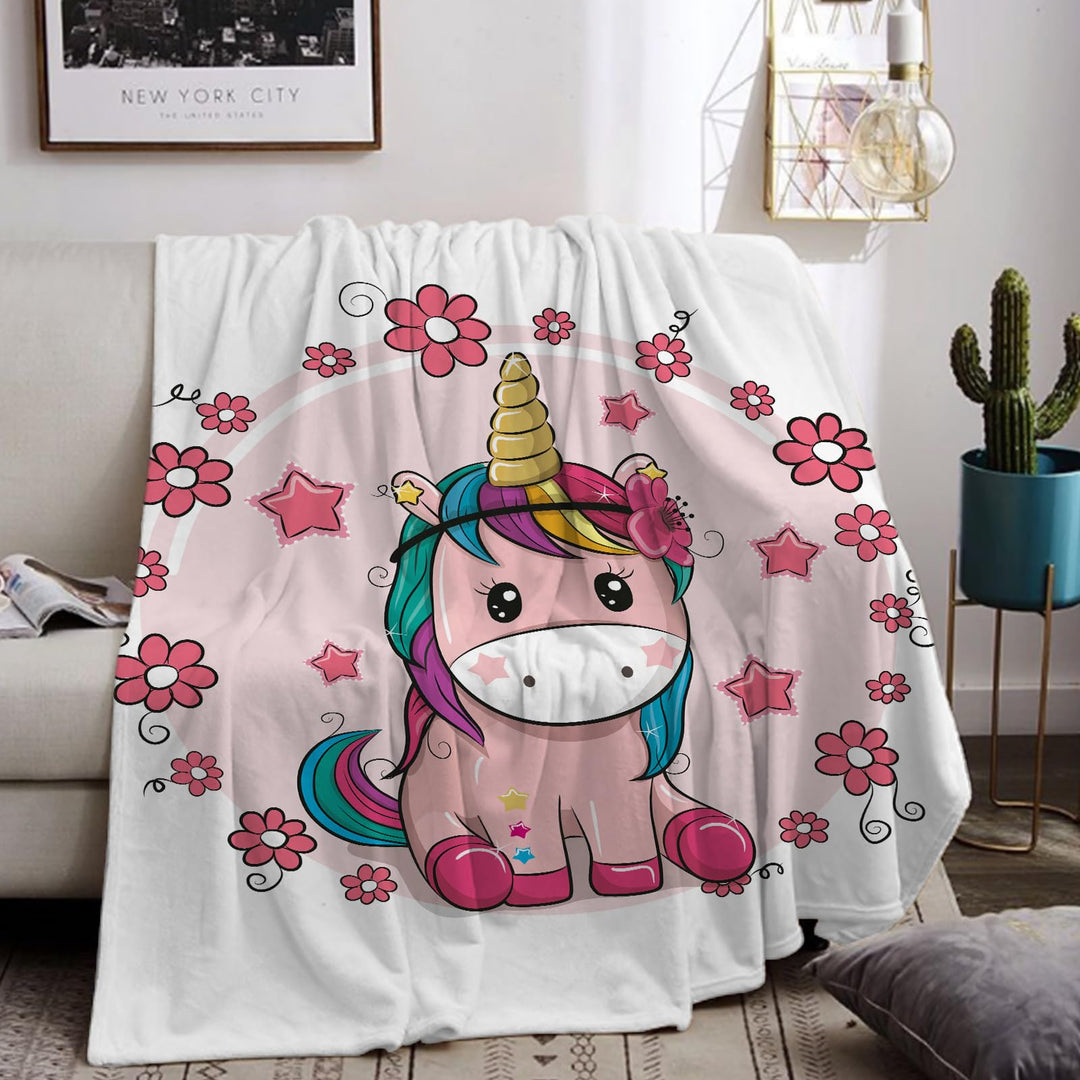 Einhorn Decke Kuscheldecke Flanell Kinder Rosa Kuscheldecke für Mädchen, Weiche Wohndecke Geburtstag
