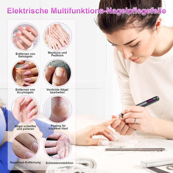 Nagelfräser Kabellose Elektrische Nagelfeile - 35000 U/Min Nagelfräser für Gelnägel, 12 IN 1 Profess