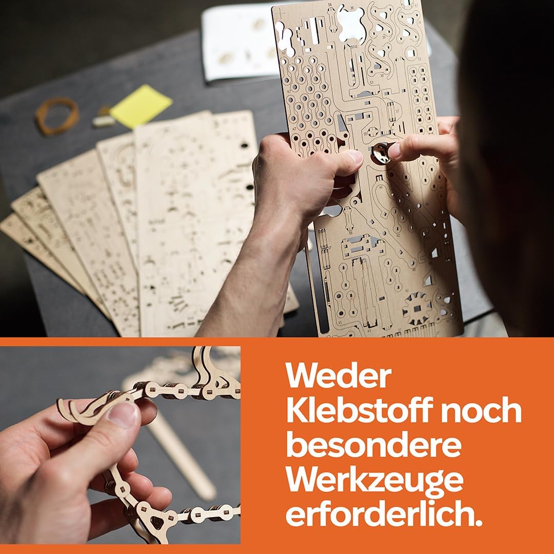 UGEARS Holz Marble Run Chain Hoist - Mechanische 3D Holzpuzzle für Erwachsene, DIY Modellbausatz für