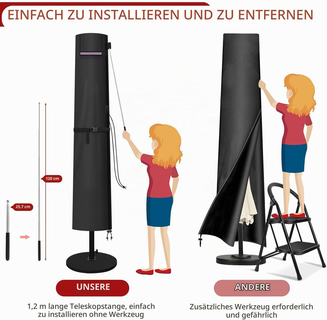 LAMUNI Sonnenschirm Schutzhülle für Ampelschirm Abdeckung für Ø300cm Sonnenschirme Abdeckhauben für