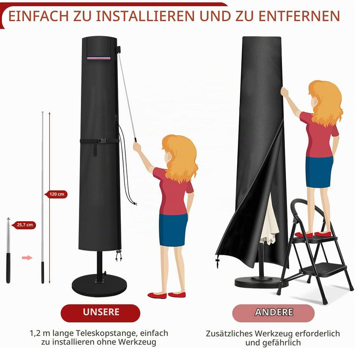 LAMUNI Sonnenschirm Schutzhülle für Ampelschirm Abdeckung für Ø300cm Sonnenschirme Abdeckhauben für