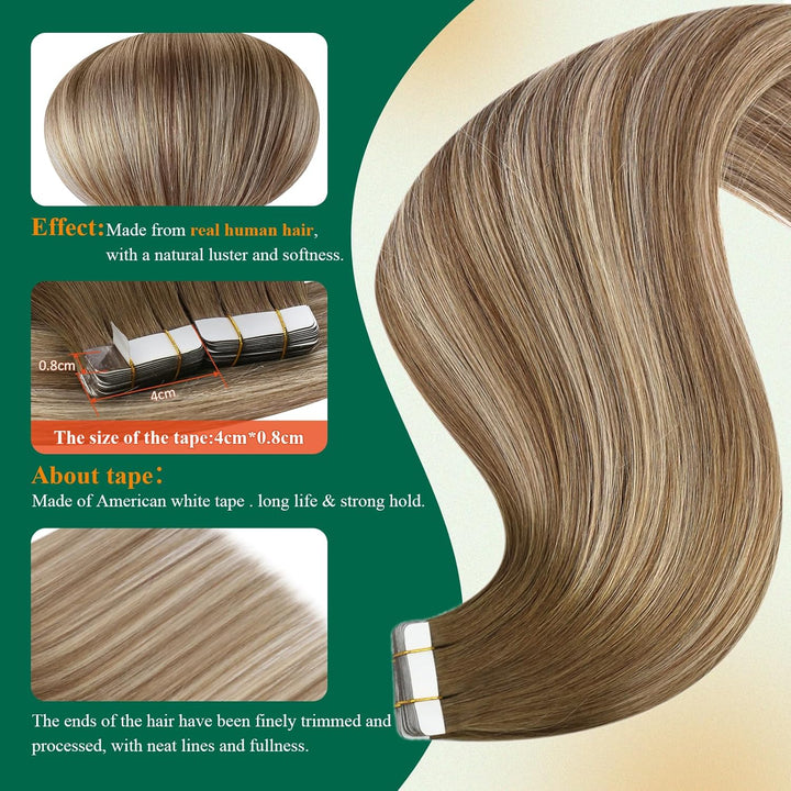 Easyouth Tape in Extensions Echthaar Braun Tape in Haarverlangerung Remy Tape Extension Echthaar Bal