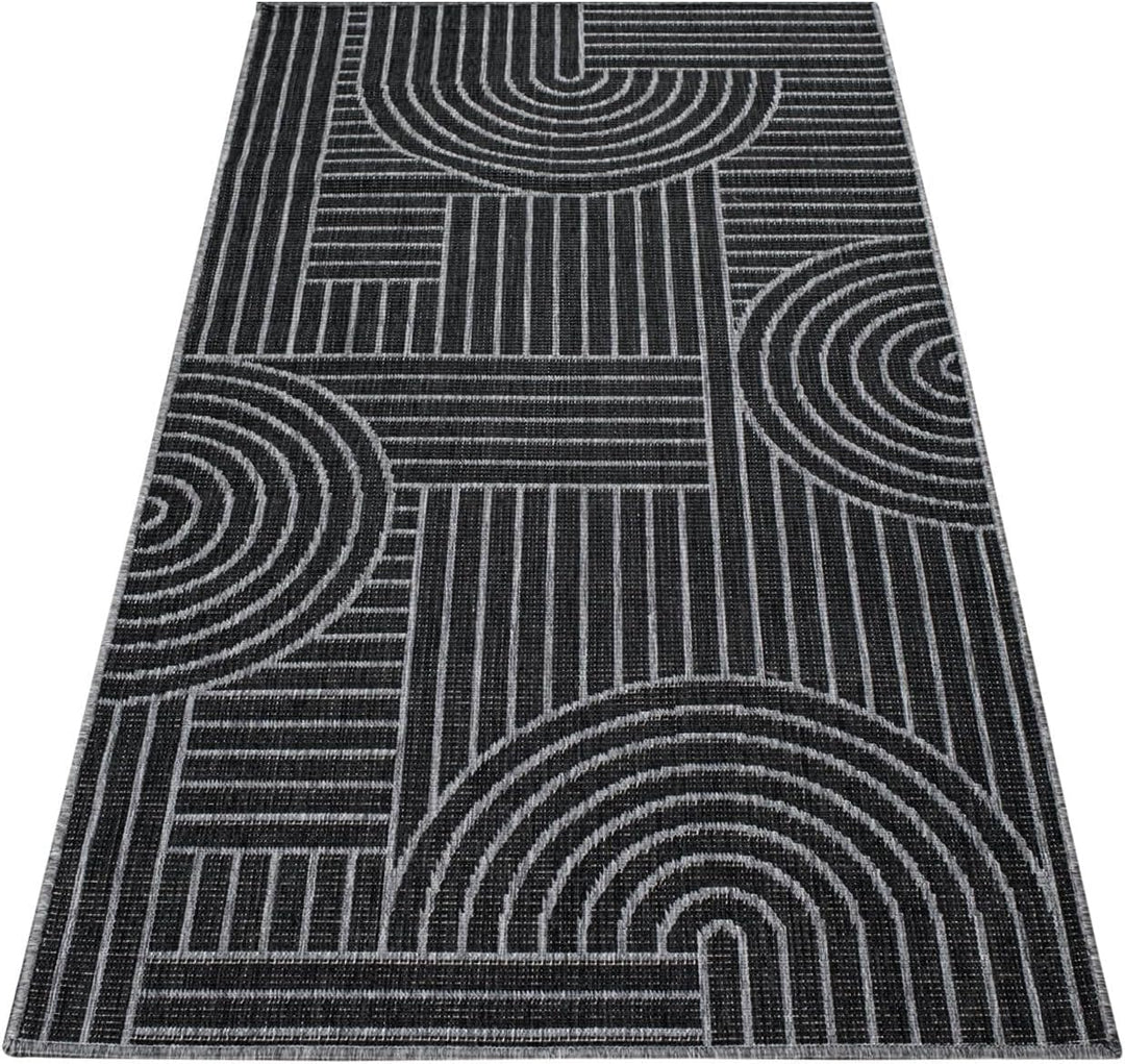 carpet city Outdoor Teppich Wetterfest 80x150 cm - Grau-Anthrazit - Wendeteppich, Beidseitiges Geome