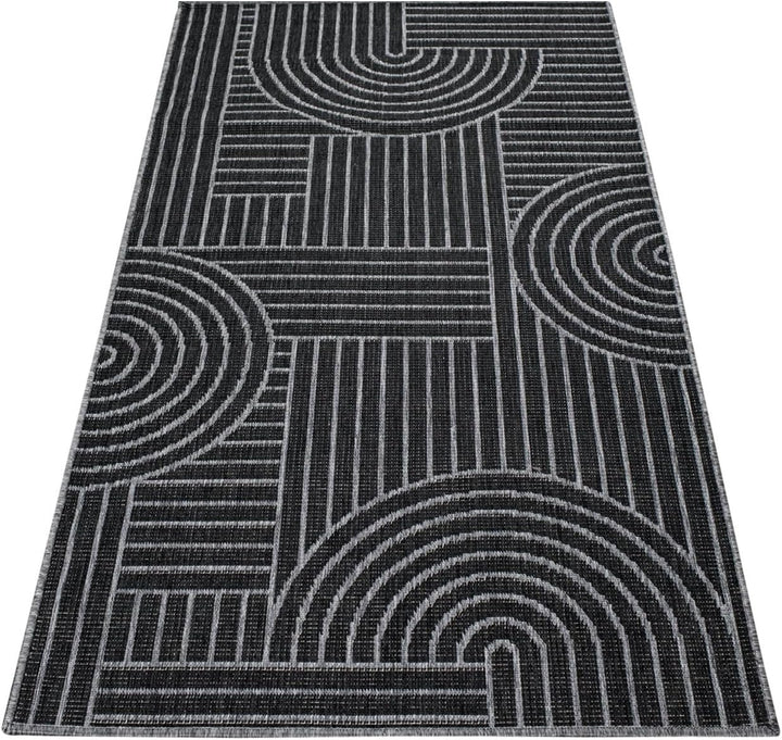 carpet city Outdoor Teppich Wetterfest 80x150 cm - Grau-Anthrazit - Wendeteppich, Beidseitiges Geome