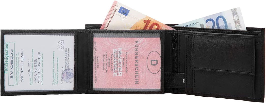Fa.Volmer ® Herren Geldbörse aus echtem Leder im Querformat I grosses Münzfach, 8 Kartenfächer, 1 Re