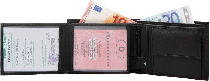 Fa.Volmer ® Herren Geldbörse aus echtem Leder im Querformat I grosses Münzfach, 8 Kartenfächer, 1 Re