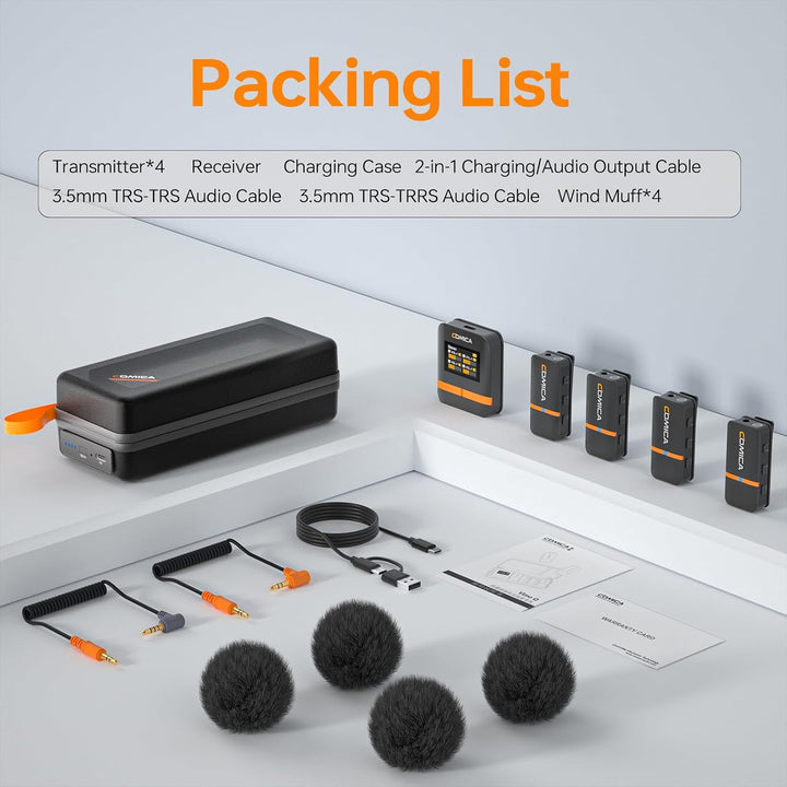 COMICA VIMO Q 4-Kanal Kabelloses Lavalier Mikrofon mit Noise Cancellation | 48kHz/24bit Audioqualitä