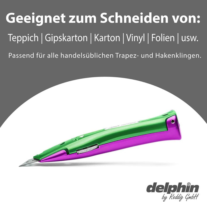 Delphin®-03 Teppichmesser, Style Edition, Feststehende Klinge, Profi Cuttermesser, Alu, Klingen und