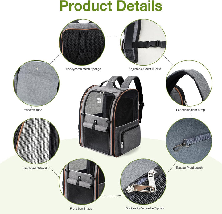 Lekespring Katzen Rucksack Hunderucksack für Grosse Katzen Hunde bis 12kg, Erweiterbar Faltbare Haus