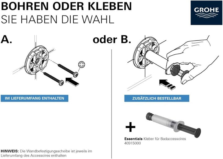 GROHE Essentials Accessoires Bath (WC-Set 3 in 1, Material: Glas / Metall) chrom, 40407001, Rund, We