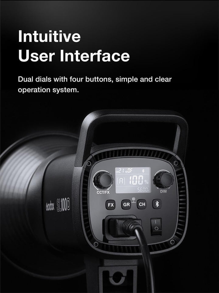 Godox SL100D LED-Videoleuchte, 100W, 5600K, Tageslichtausgleich, CRI96 + TLCI97 + 32100 Lux @ 1m 8 L