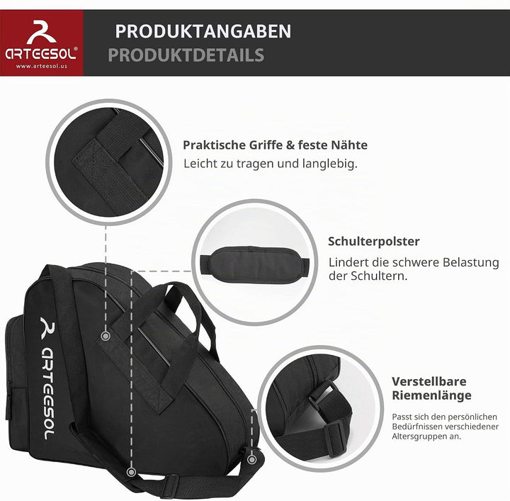 Rollschuhe Tasche, Inliner Tasche, Schlittschuhe Tasche, Skatertasche für Kinder/Erwachsene Schwarz,