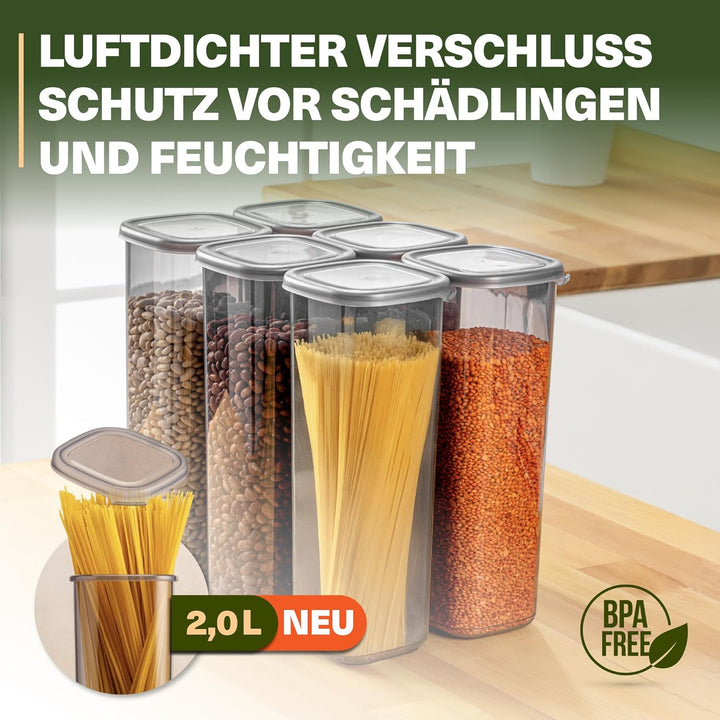 Vorratsdosen mit Deckel Luftdicht, 6er Vorratsbehälter Set BPA-Frei, Vorratsdose zur Müsli Mehl Aufb