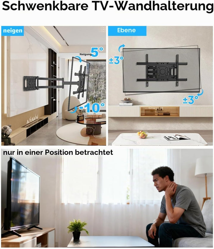 Eck-TV-Wandhalterung, Langer Arm, TV-Halter mit 65 cm Verlängerung, voll bewegliche TV-Halterung, sc