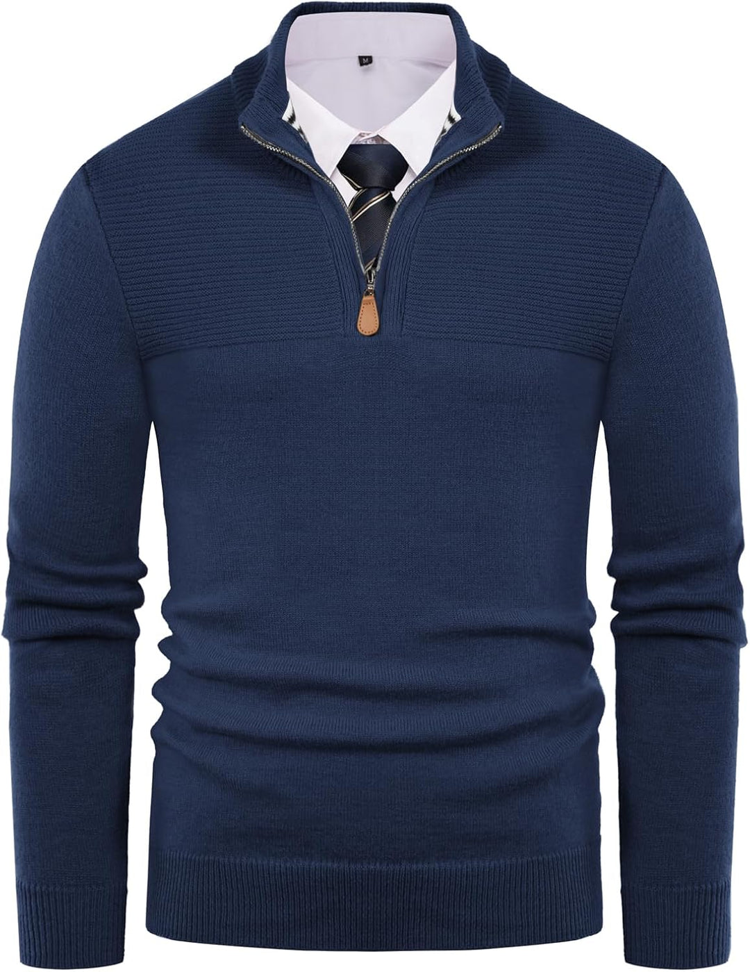 PaulJones Herren Half Zip Pullover Turtleneck mit V-Ausschnitt Langarm und Stehkragen S Dunkelblau,