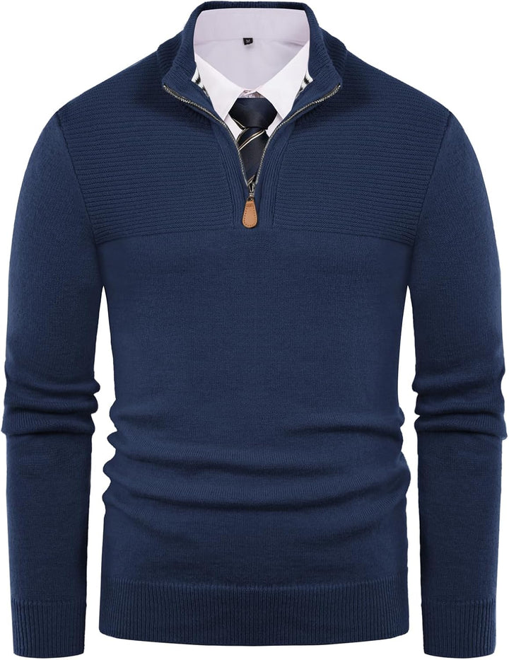 PaulJones Herren Half Zip Pullover Turtleneck mit V-Ausschnitt Langarm und Stehkragen S Dunkelblau,