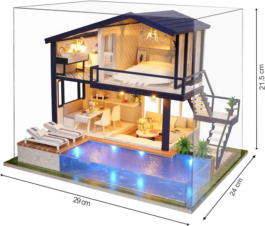 Cuteefun DIY Miniatur Puppenhaus Kit zum BAU Miniatur Haus mit Musik und Möbeln Selber Bauen Kreativ