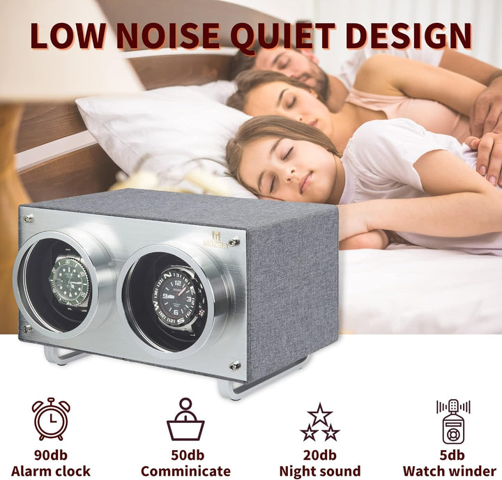 MOZSLY Doppel Uhrenbeweger für Automatik-Uhren mit leisem Motor 12 Rotationsmodi Einstellung Leder G