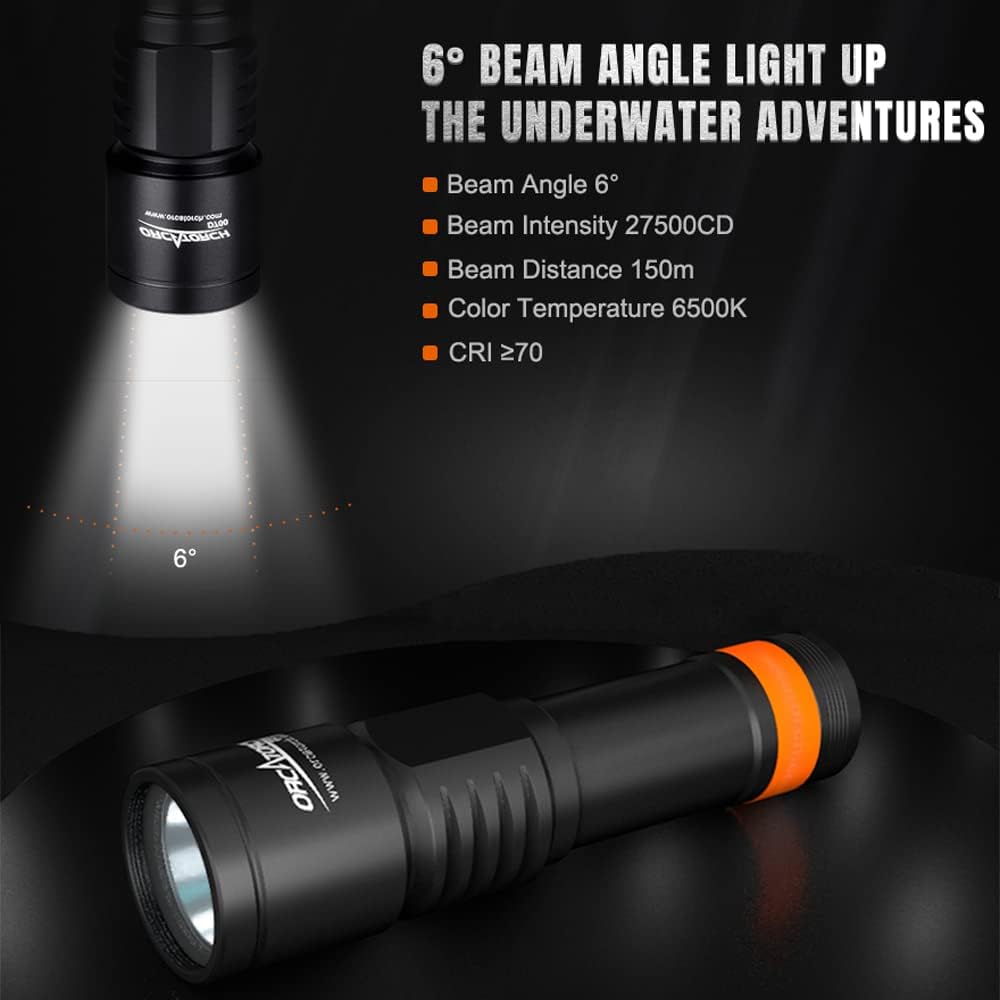 ORCATORCH D700 Tauchlicht 1700 Lumen Tauchlampe 150 m Tiefe Unterwasser Tauchlampe mit 21700 Grossba