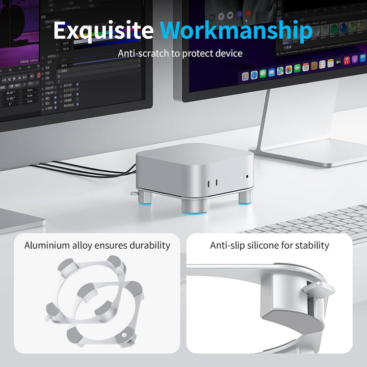 OMOTON Aluminium Ständer für Mac mini M4/M4 Pro, Leicht Erreichbarer Einschaltknopf, Belüftung & Küh