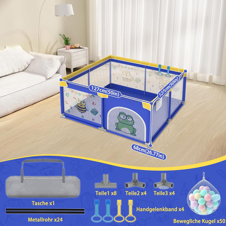 Aufun Laufstall Baby Laufgitter 300D Oxford Gewebe, mit Anti-Kollision Schaum Absperrgitter, atmungs