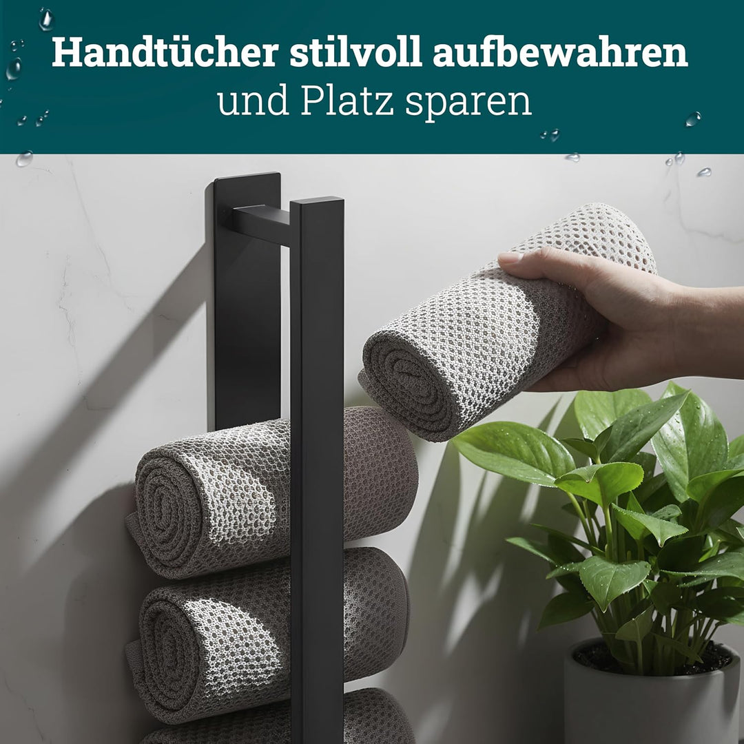 husman Handtuchhalter ohne Bohren | Edelstahl Matt Schwarz Gäste | Handtuchstange zum Kleben für Bad