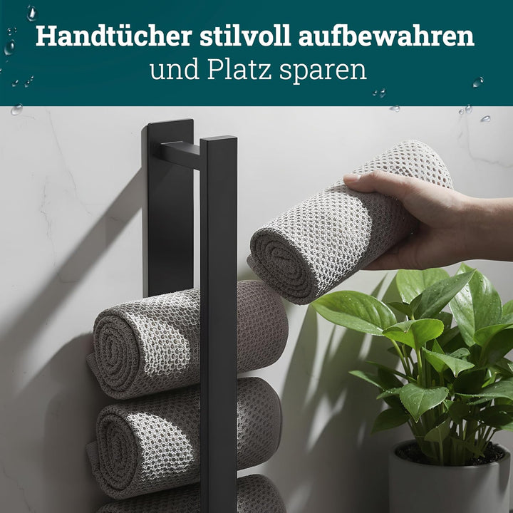 husman Handtuchhalter ohne Bohren | Edelstahl Matt Schwarz Gäste | Handtuchstange zum Kleben für Bad
