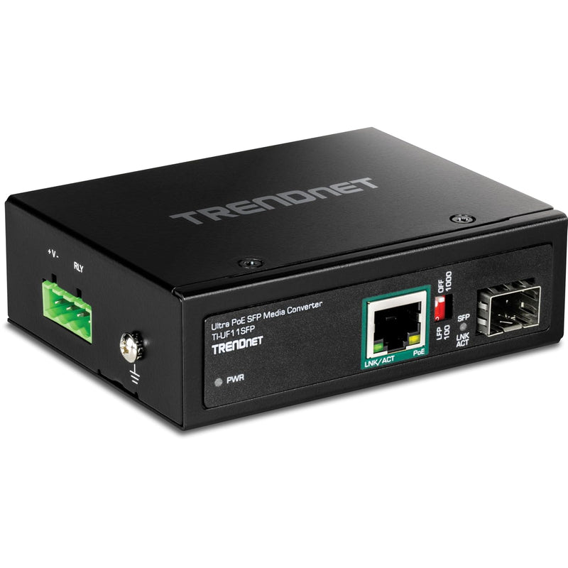 TRENDnet TI-UF11SFP gehärteter industrieller SFP-Gigabit-UPoE-Medienkonverter, IP30-Gehäuse, einschl