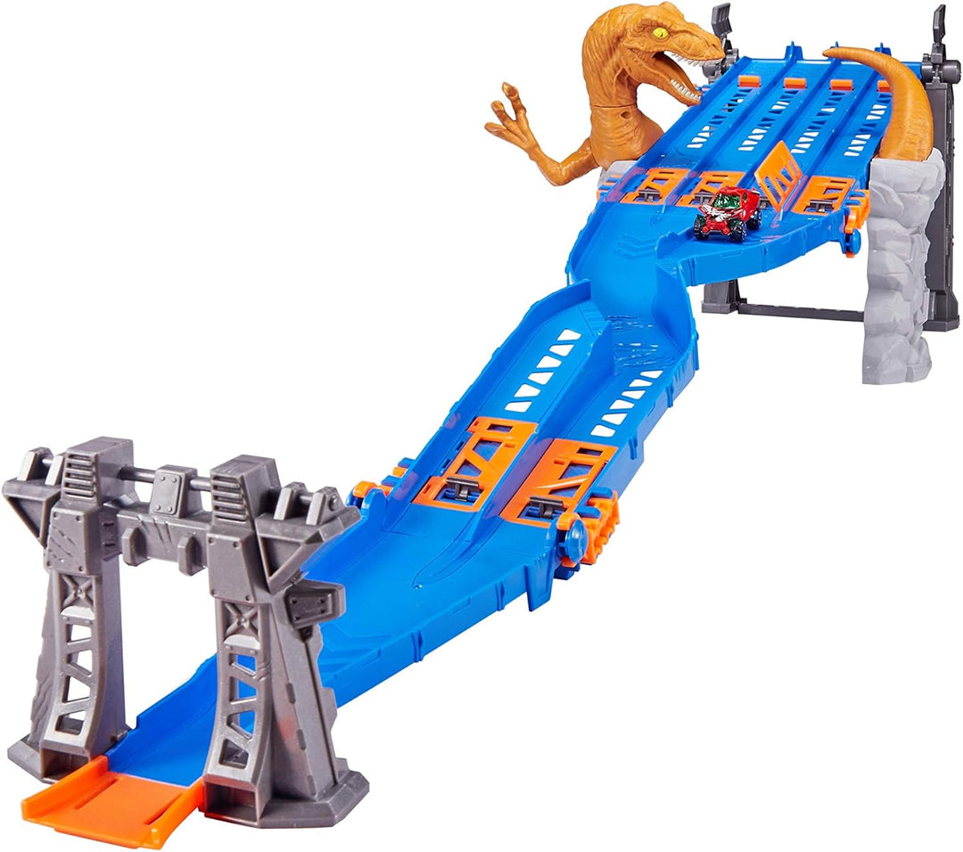 Metal Machines 4-Tracks Dinosaurier Raptor Attack Spielset mit Mini-Rennwagen