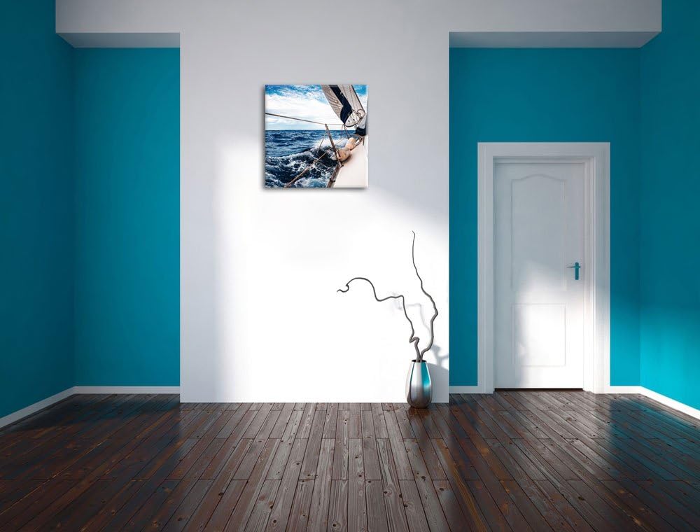Die weissen Segel der Yacht, Format: 70x70 auf Leinwand, XXL riesige Bilder fertig gerahmt mit Keilr