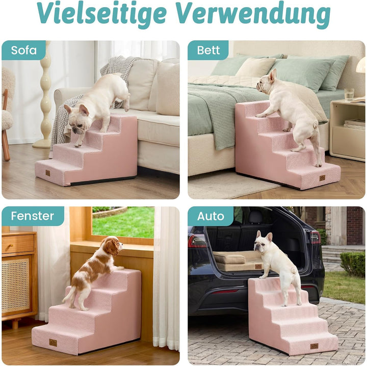 COZY KISS Hundetreppe für Kleine Hunde, 5 Stufen Breiter Haustiertreppe für Bett Couch Auto, 60cm Ho