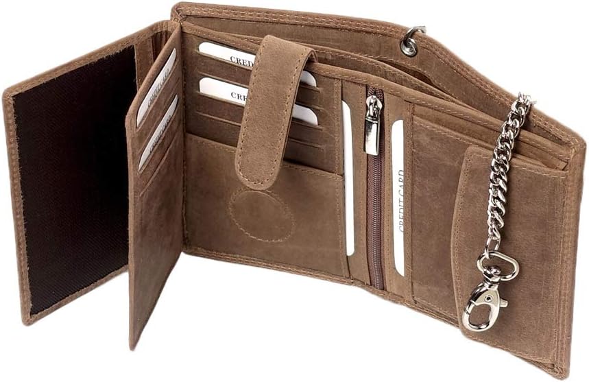 orso Bruno original Herren Geldbörse braun mit Kette im hochwertigen Leder Hochformat Büffelleder Bi